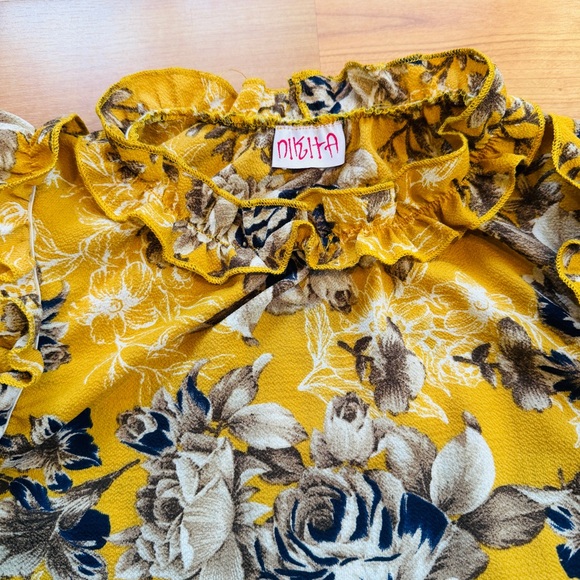 Nikita Women’s Yellow Floral Pattern Sleeveless Dress (M/L) Ruffle Neck Dress - Picture 2 of 5